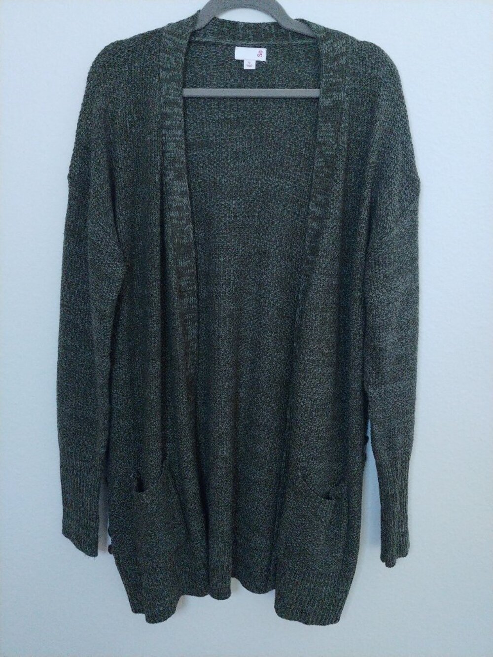 SO Green Open Front Knit Cardigan with Lace-Up Detail